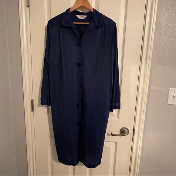 Vintage 70s 80s Henson Kickernick Royal Blue Satin Robe Housecoat Sz XL - Picture 4 of 6